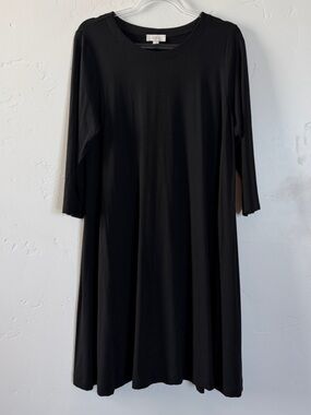 LOFT Black Midi A-Line Dress Classic Capsule Minimalist Day to Evening Dress